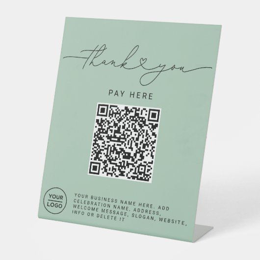 Signe De Table Script de remerciement Cœur Scan Me Code QR Logo s (Recto)