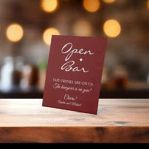 Signe De Table Script de signature rouge foncé Open Bar Mariage