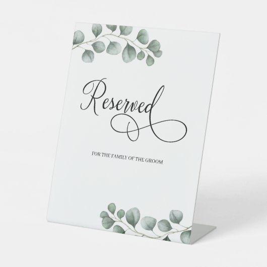 Signe De Table Script Feuille Eucalyptus Vert Chic Réservé (Recto)