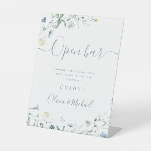 Signe De Table Script Fleur sauvage bleu Mariage rustique Open Ba
