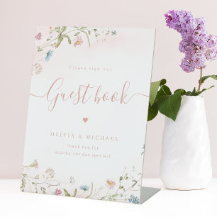 Signe De Table Script Fleur sauvage rose Mariage rustique Livre d