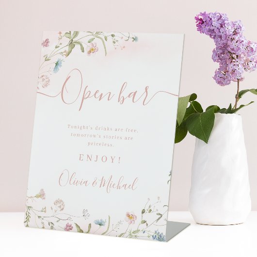 Signe De Table Script Fleur sauvage rose Mariage rustique Open Ba