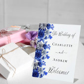 Signe De Table Script floral blanc bleu bienvenue mariage