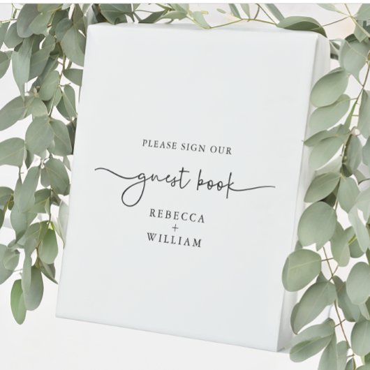 Signe De Table Script manuscrit moderne Livre d'invité noir blanc