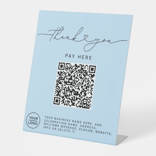 Signe De Table Script Merci Cœur Analysez Moi Code QR Logo bleu (Recto)