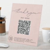 Signe De Table Script Merci Cœur Analysez Moi Code QR Logo Rose (In SItu)