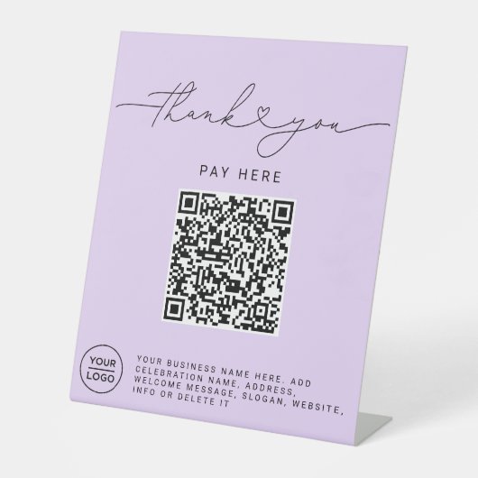 Signe De Table Script Merci Cœur Analysez Moi Code QR Logo violet (Recto)