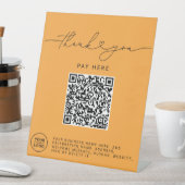 Signe De Table Script Merci Cœur Analysez Moi Logo Code QR orange (In SItu)
