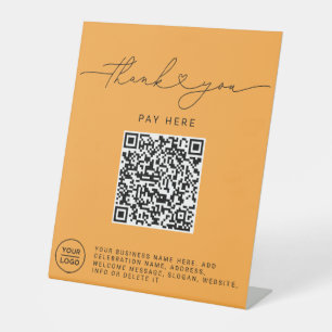 Signe De Table Script Merci Cœur Analysez Moi Logo Code QR orange