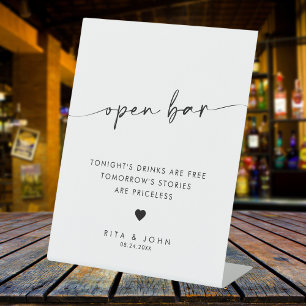 Signe De Table Script moderne chic Open Bar Mariage Sign