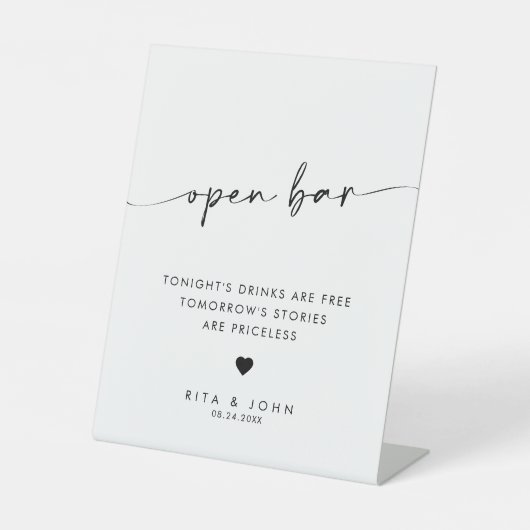 Signe De Table Script moderne chic Open Bar Mariage Sign (Recto)