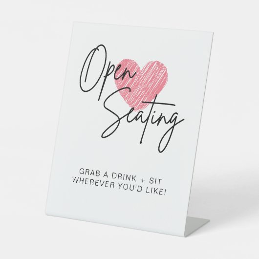 Signe De Table Script moderne Coeur Open Siège Mariage Signal (Recto)