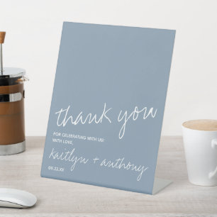 Signe De Table Script moderne Dusty bleu minimaliste Mariage
