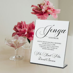 Signe De Table Script moderne Jenga Mariage livre d'or