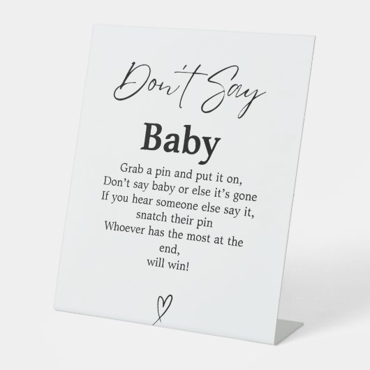 Signe De Table Script moderne Ne pas dire Baby Baby shower Jeu si (Recto)