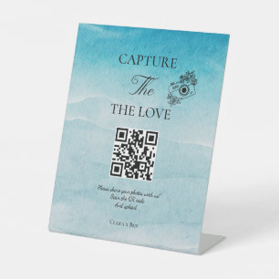 Signe De Table Script moderne Ocean Blue Capture Le code QR Love