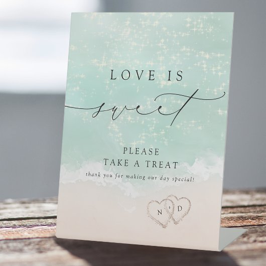 Signe De Table Script Moderne Sable Coeurs Plage L'Amour Est Doux