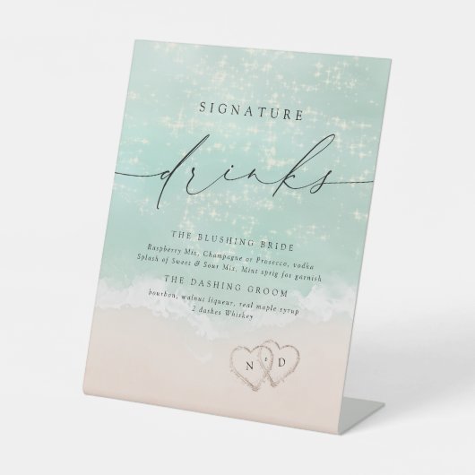 Signe De Table Script moderne Sand Hearts Beach Signature Boisson (Recto)