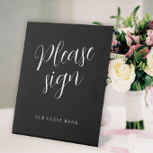 Signe De Table Script moderne simple mariage livre d'invité noir