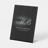 Signe De Table Script monogramme noir gris moderne mignon (Recto)