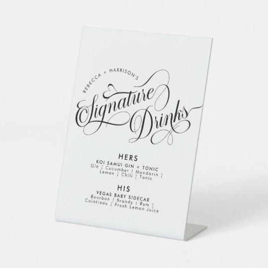 Signe De Table Script romantique Signature Boissons Bar Mariage P (Recto)