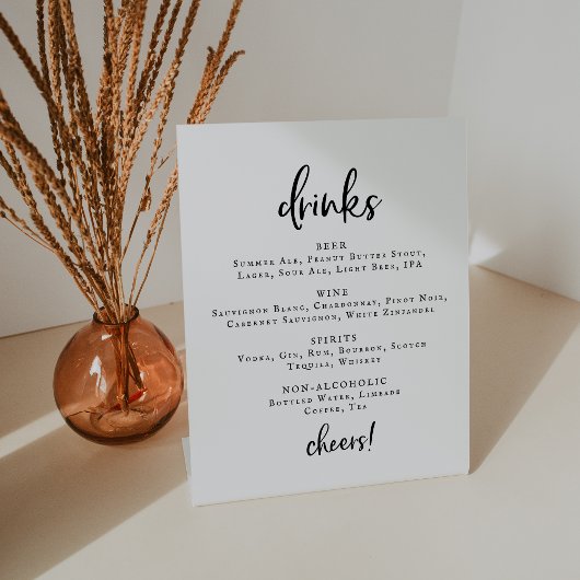 Signe De Table Script rustique Mariage Boissons Menu Signer