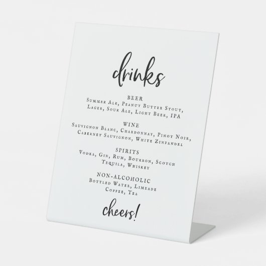 Signe De Table Script rustique Mariage Boissons Menu Signer (Recto)