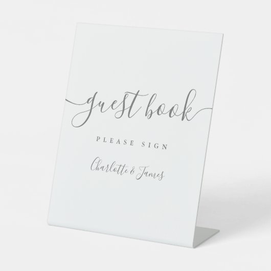 Signe De Table Script Signature Gris Et Blanc Livre D'Invité (Recto)
