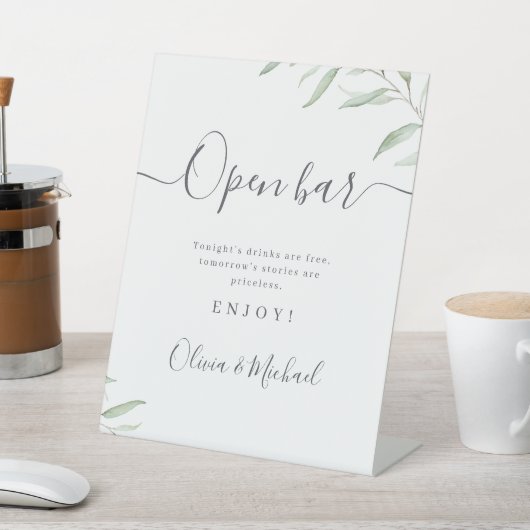Signe De Table Script verdoyant minimal Mariage rustique Open Bar (In SItu)