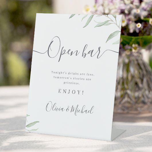 Signe De Table Script verdoyant minimal Mariage rustique Open Bar