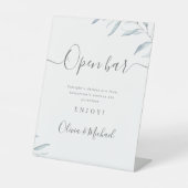 Signe De Table Script vert bleu poussiéreux rustique Open Bar (Recto)