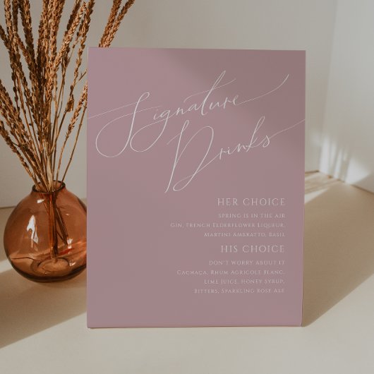 Signe De Table Script Whimsical | Boissons signées Dusty Rose