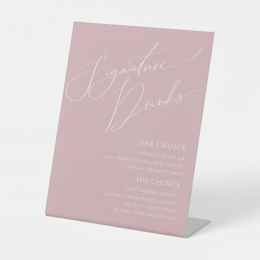 Signe De Table Script Whimsical | Boissons signées Dusty Rose (Recto)