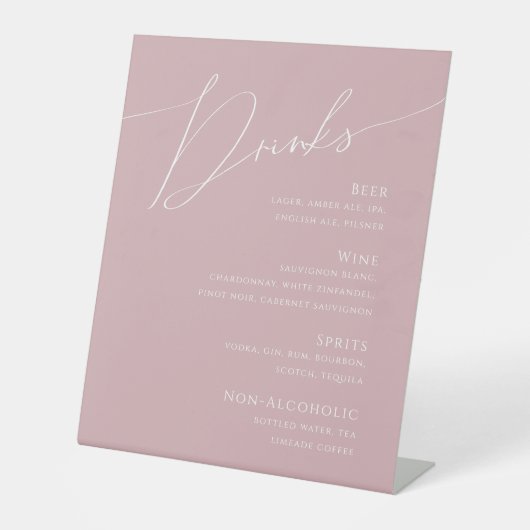 Signe De Table Script Whimsical | Dusty Rose Mariage Menu Boisson (Recto)