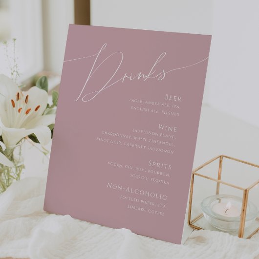Signe De Table Script Whimsical | Dusty Rose Mariage Menu Boisson