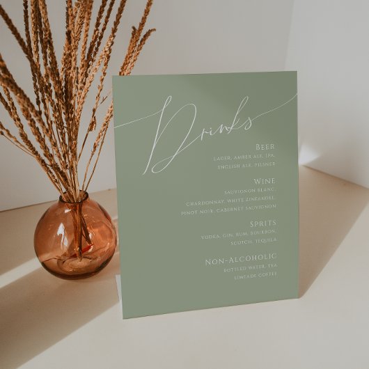 Signe De Table Script Whimsical | Menu des boissons Mariages Sage