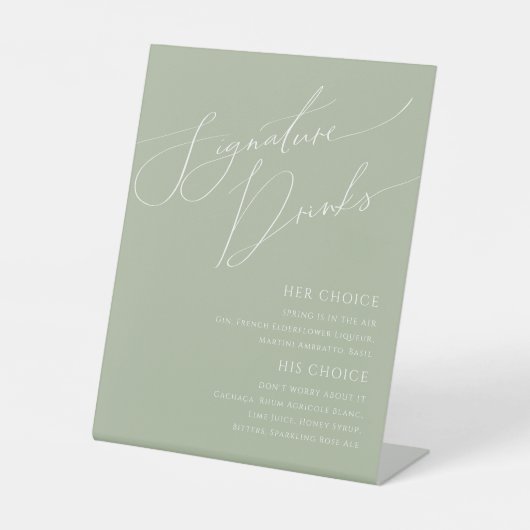 Signe De Table Script Whimsical | Sage Green Signature Boissons (Recto)