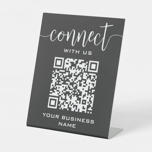 Signe De Table Se Connecter Avec Nous Qr Code Gris Chic Moderne M (Recto)