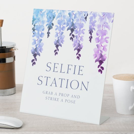 Signe De Table Selfie Station Purple Floral Script Mariage (In SItu)
