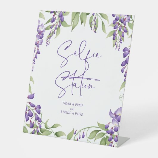 Signe De Table Selfie Station Purple Floral Script Mariage (Recto)