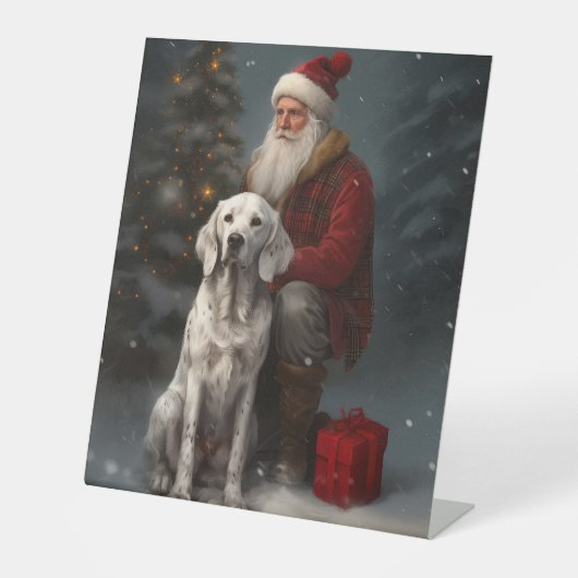 Signe De Table Setter anglais avec Noël Festif du Père Noël (Recto)