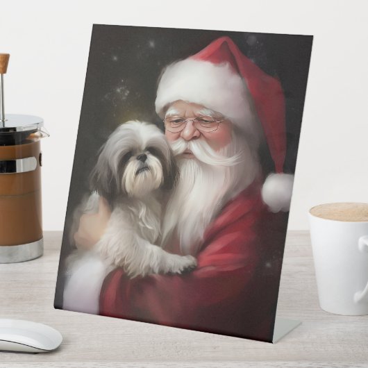 Signe De Table Shih Tzu Avec Noël Festif Du Père Noël (In SItu)
