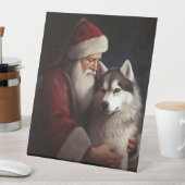 Signe De Table Sibérien Husky avec Noël Festif du Père Noël (In SItu)