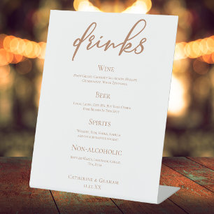 Signe De Table Sienna Brown Typographie Simple Mariage Bar Menu