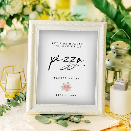 Signe De Table Signal Mariage rose Carnation Calligraphie Pizza B