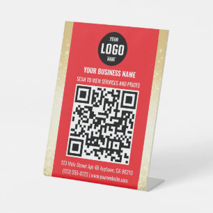 Signe De Table Signal Pedestal Red & Gold Business QR Code