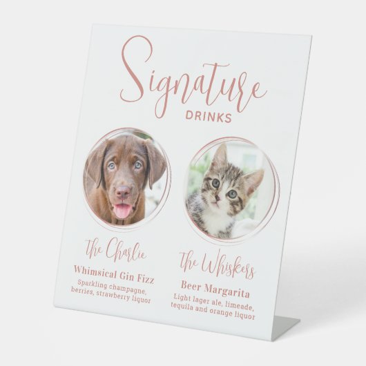Signe De Table Signature Boissons Animaux Mariages Rose Gold Bar (Recto)
