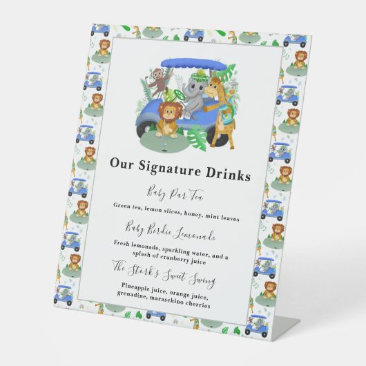 Signe De Table Signature Boissons Baby Boy Elephant & Monkey Golf (Recto)