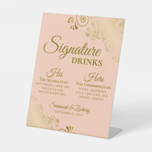 Signe De Table Signature Boissons Coral Peach & Gold Mariage Bar