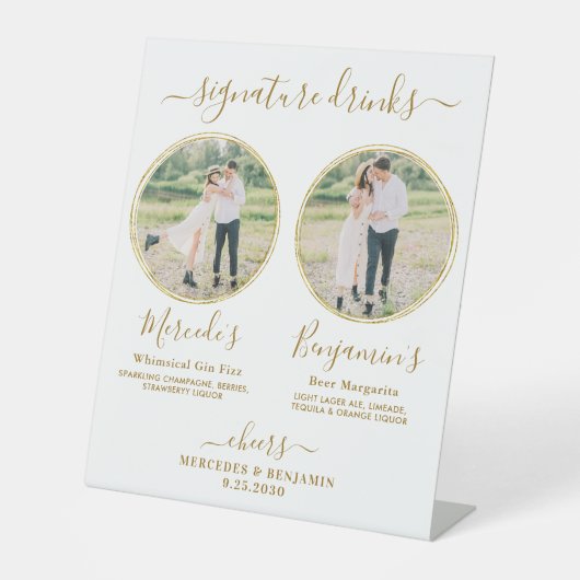 Signe De Table Signature Boissons Custom Photo Gold Mariage Bar (Recto)